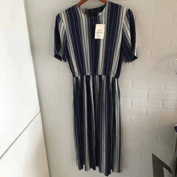 Vintage Y2K NWT Deadstock Maxi Dress Talbots Navy/Gray/Cream Stripes Size L - Picture 2 of 7